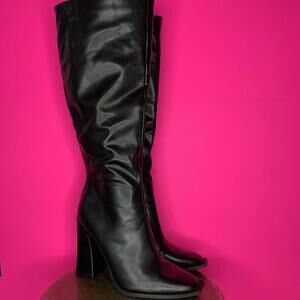 Nasty Gal Black Faux Leather Square, Round Toe Knee High Boot Sz 9